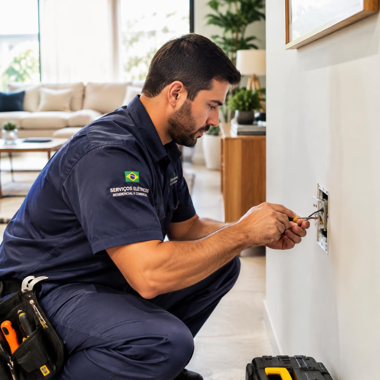 Profissional realizando manutenção elétrica em residência
